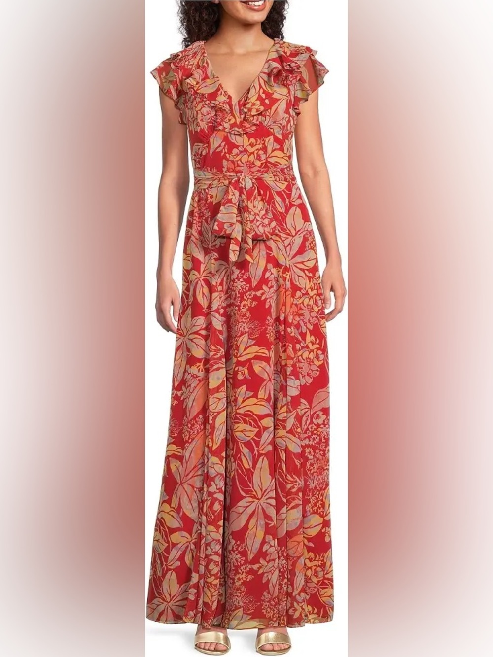 Lauren Ralph Lauren Floral Ruffle Trim Georgette Gown Size 2 NWT $325 Romantic